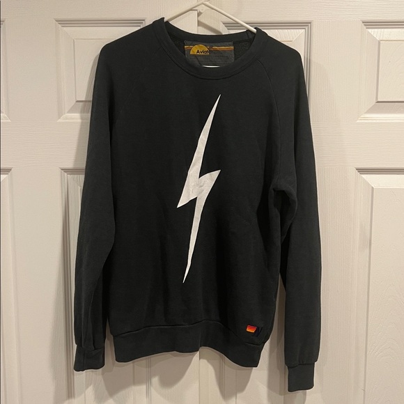 Aviator Nation Black Crewneck with White Lightning Bolt - Picture 1 of 4